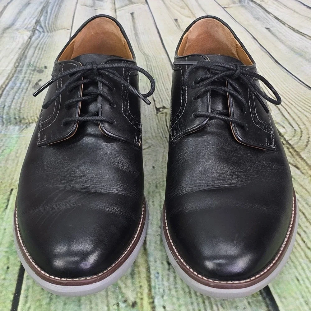 Johnston & Murphy Holden Plain Toe Oxford Men 10 Black Leather Hybrid Dress Shoe